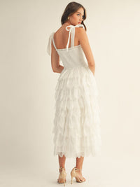 JUST ME WOMEN'S SLEEVELESS SMOCK RUFFLE TIERED MAXI DRESS
