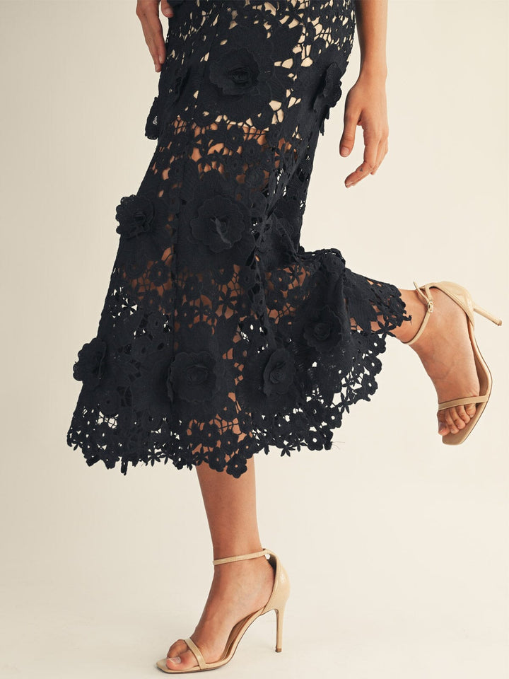 JUST ME WOMEN'S HALTER NECK OPEN BACK FLORAL CROCHET MAXI DRESS