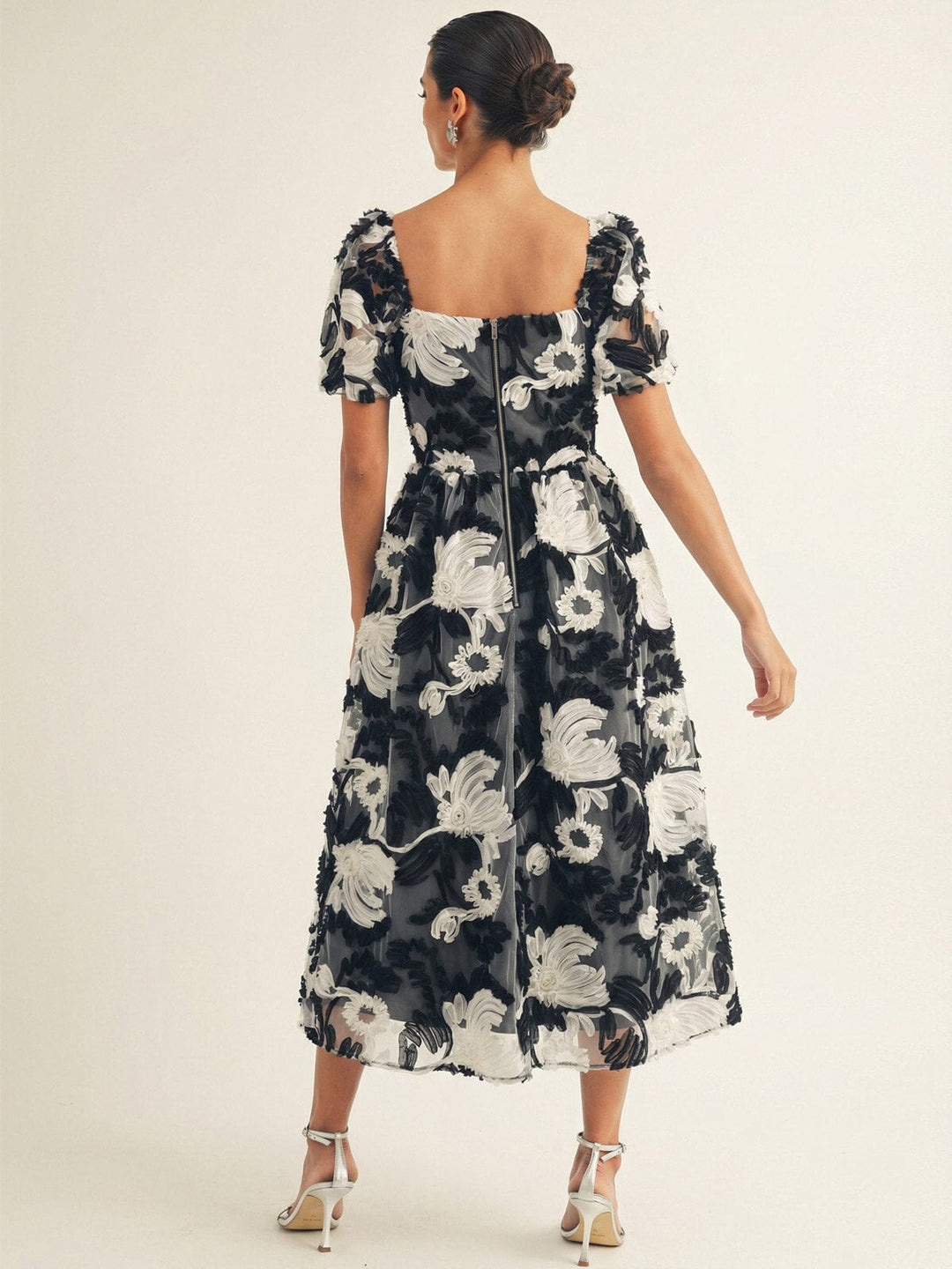 JUST ME WOMEN'S SHORT PUFF SLEEVE V-NECK POCKETS FLORAL MAXI DRESS