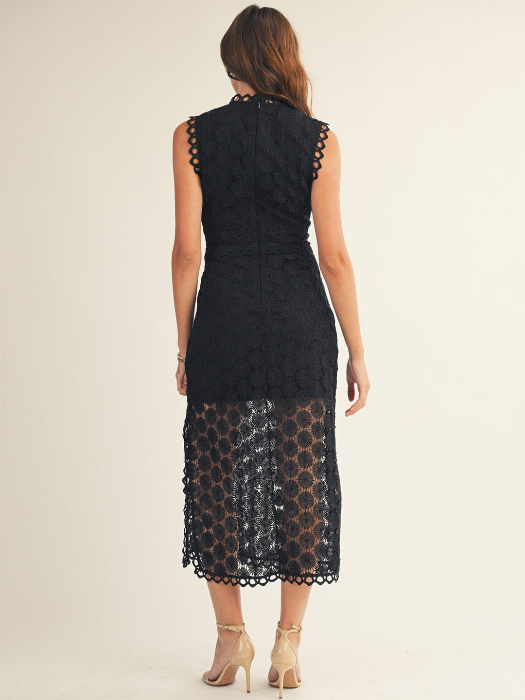 JUST ME WOMEN'S SLEEVELESS SIDE SLIT CROCHET BODYCON MAXI DRESS