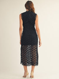 JUST ME WOMEN'S SLEEVELESS SIDE SLIT CROCHET BODYCON MAXI DRESS