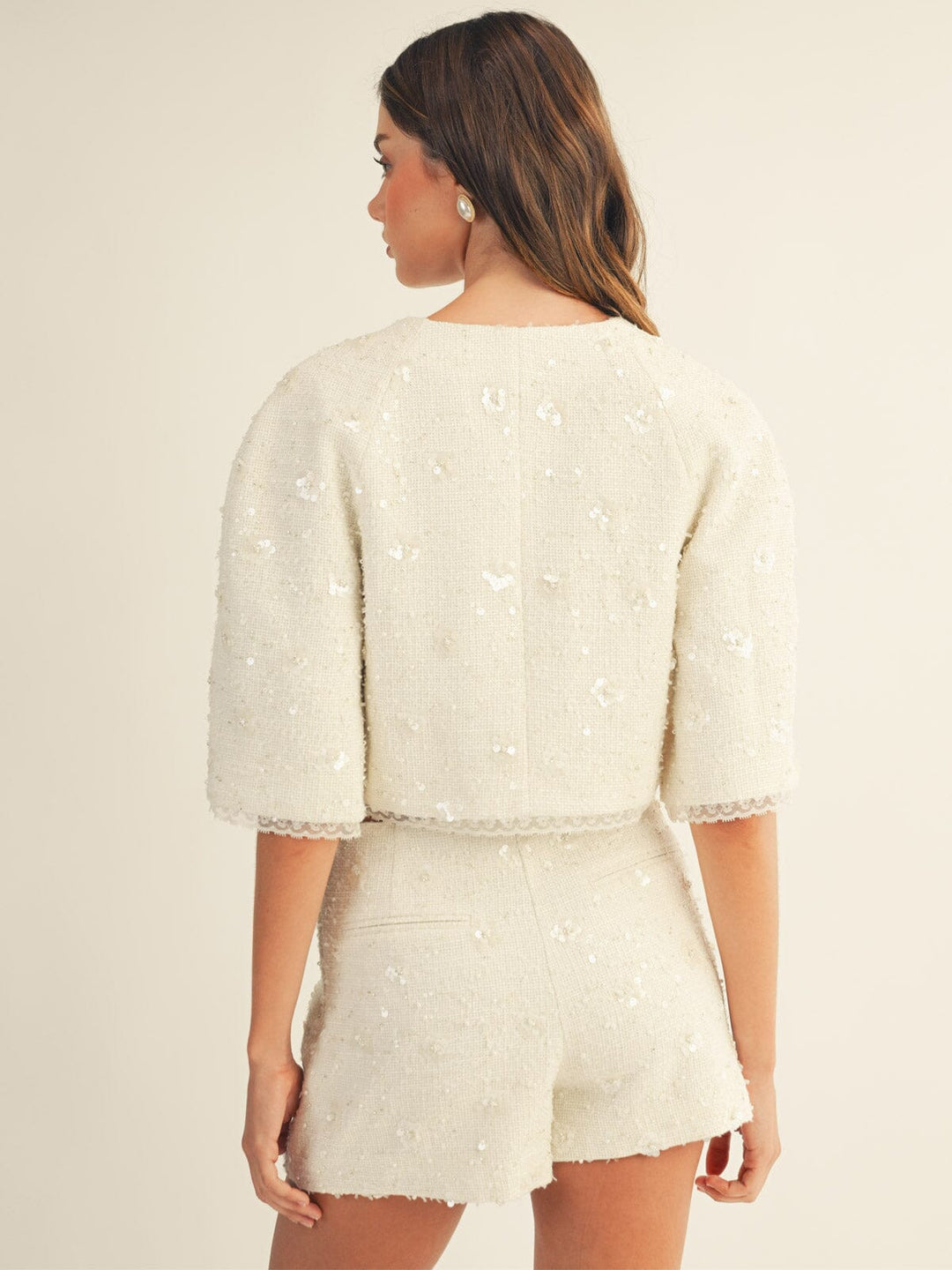 JUST ME WOMEN'S SHORT SLEEVE BLAZER & ZIP UP MINI SKORTS TWEED SEQUINS 2PC. SET