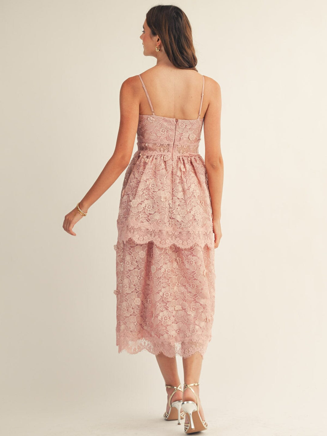 JUST ME WOMEN'S SLEEVELESS V-NECK TIERED FLORAL CROCHET LACE MAXI DRESS (Copy)