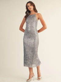 JUST ME WOMEN'S SLEEVELESS BODYCON SEQUINS MIDI DRESS