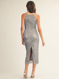 JUST ME WOMEN'S SLEEVELESS BODYCON SEQUINS MIDI DRESS