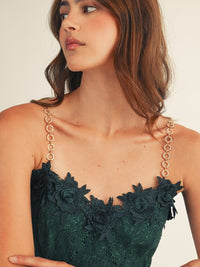 JUST ME WOMEN'S SLEEVELESS FRONT POCKETS FLORAL LACE MAXI DRESS