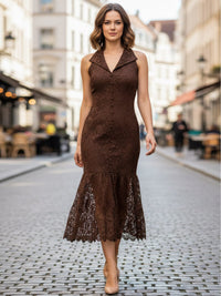 JUST ME WOMEN'S SLEEVELESS HALTER NECK BODYCON CROCHET MAXI DRESS