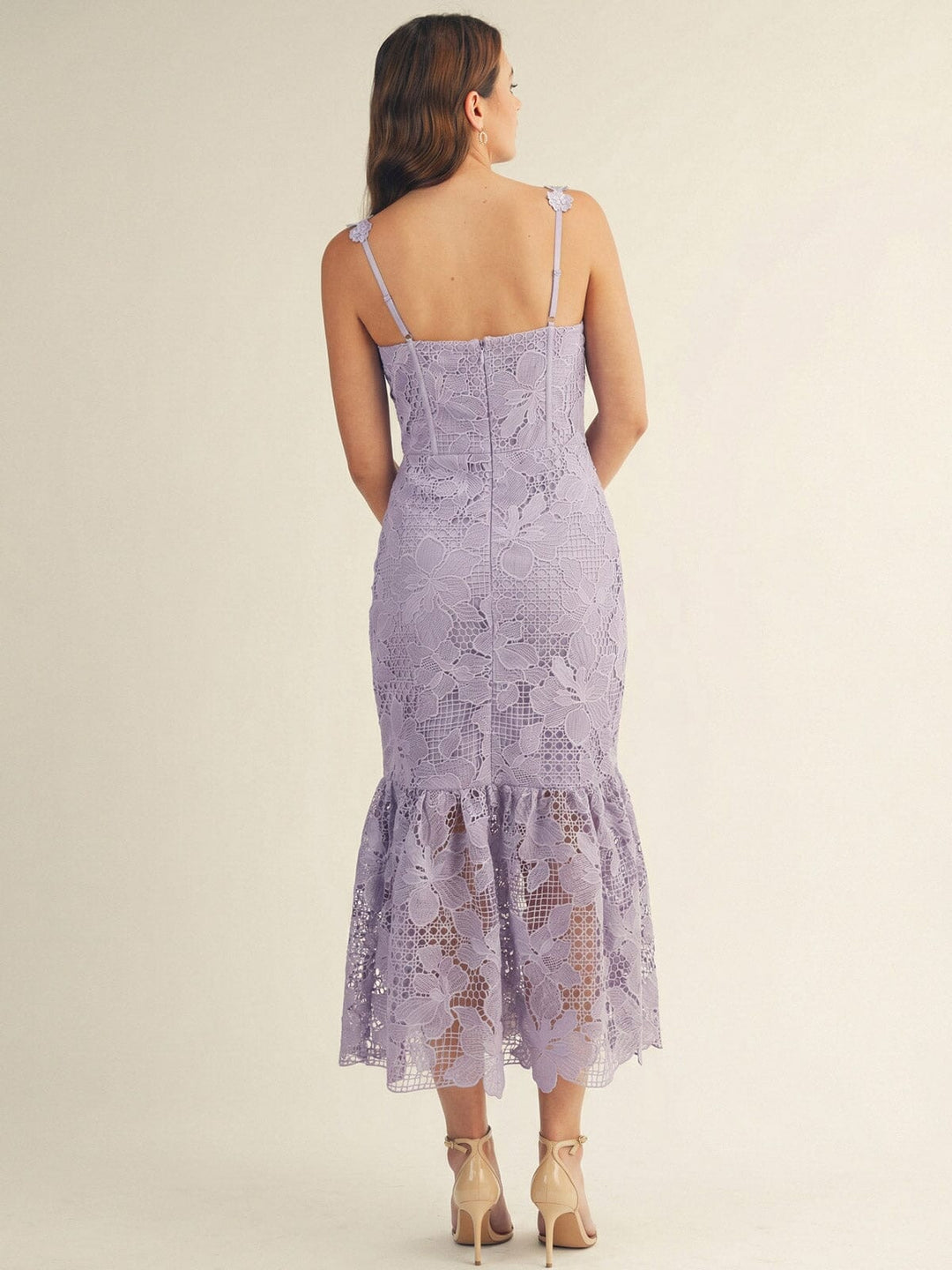 JUST ME WOMEN'S SLEEVELESS SQUARE NECK BODYCON CROCHET FLORAL MAXI DRESS