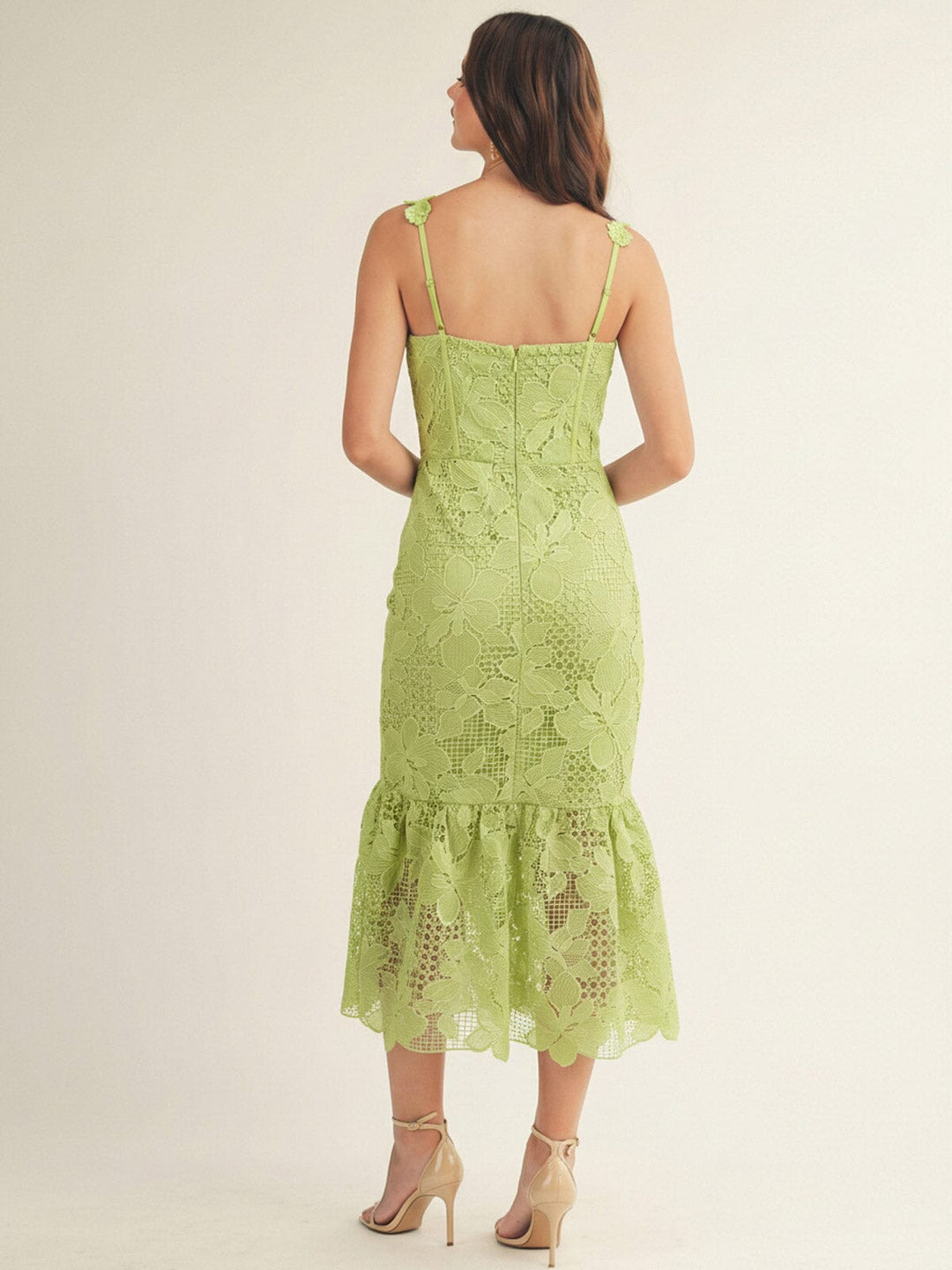 JUST ME WOMEN'S SLEEVELESS SQUARE NECK BODYCON CROCHET FLORAL MAXI DRESS