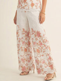JUST ME WOMEN'S SLEEVELESS TOP & ELASTIC WAIST POCKETS PANTS FLORAL EYELET 2PC. SET