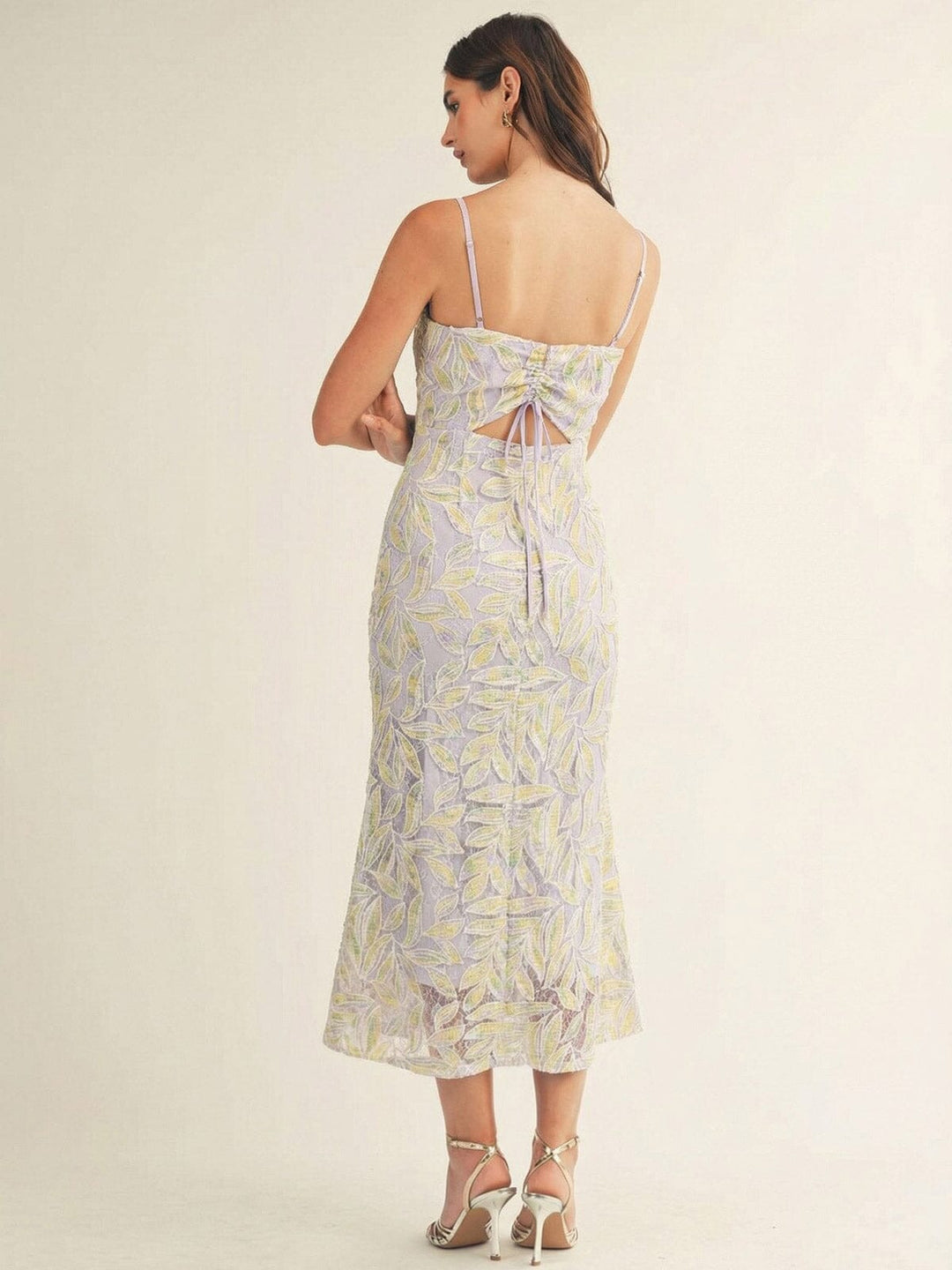 JUST ME WOMEN'S SLEEVELESS CUT OUT LACE EMBROIDERY FLORAL MAXI DRESS