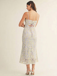 JUST ME WOMEN'S SLEEVELESS CUT OUT LACE EMBROIDERY FLORAL MAXI DRESS