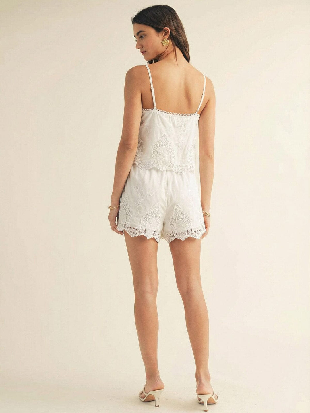 JUST ME WOMEN'S SLEEVELESS TANK TOP WITH SHORT SLEEVE BLOUSE & ELASTIC WAIST POCKETS SHORTS CROCHET 3PC. SET