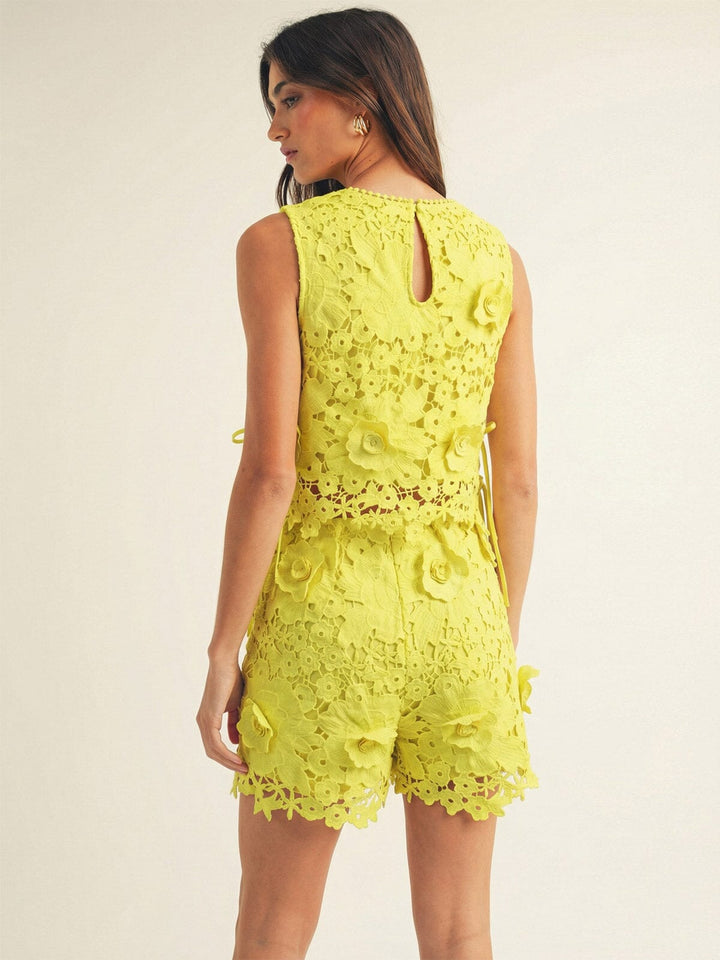 JUST ME WOMEN'S SLEEVELESS TOP & ELASTIC WAIST POCKETS SHORTS CROCHET 2PC. SET