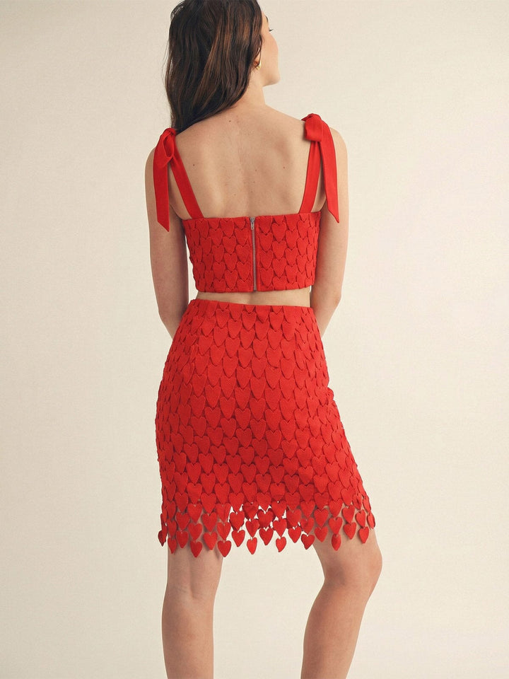 JUST ME WOMEN'S SLEEVELESS TOP & ZIP UP MINI SKORT HEARTS CROCHET 2PC. SET