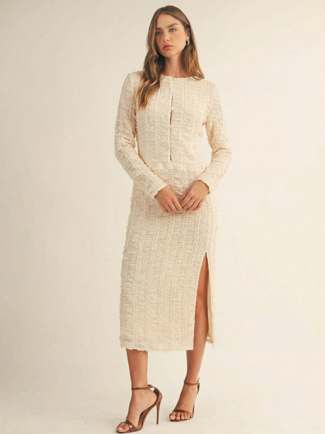 JUST ME WOMEN'S LONG SLEEVE BLAZER & SLEEVELESS MAXI DRESS DETAILED 2PC. SET