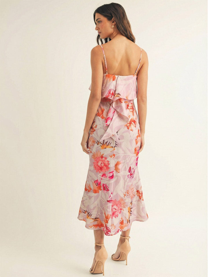 JUST ME WOMEN'S SLEEVELESS FRONT SLIT BODYCON FLORAL MAXI DRESS