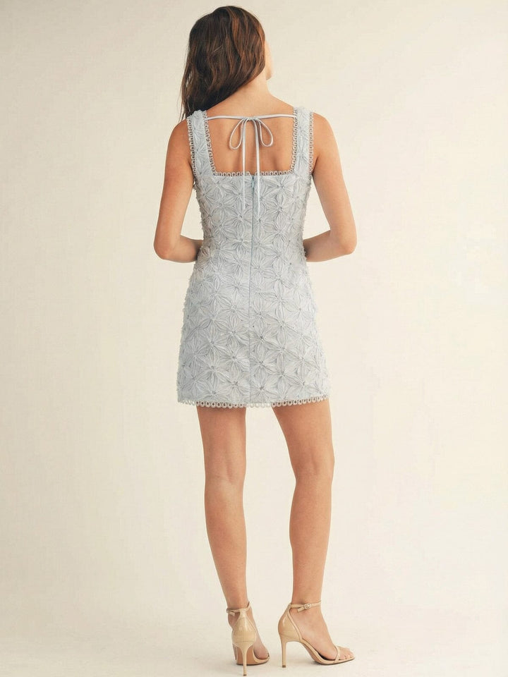 JUST ME WOMEN'S SLEEVELESS SQUARE NECK FLORAL BODYCON MINI DRESS