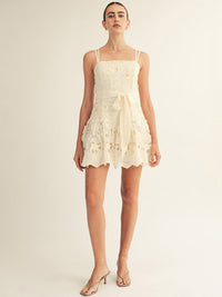 JUST ME WOMEN'S SLEEVELESS SELF TIE FLORAL CROCHET MINI DRESS