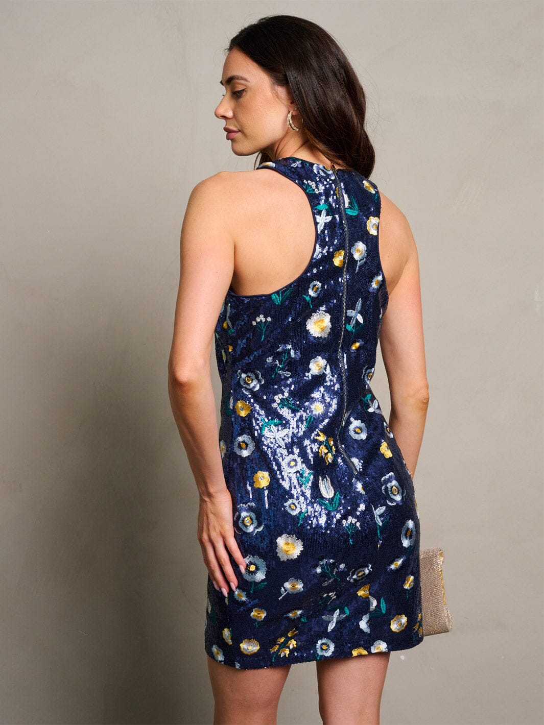 WOMEN'S SLEEVELESS FLORAL SEQUINS BODYCON MINI DRESS