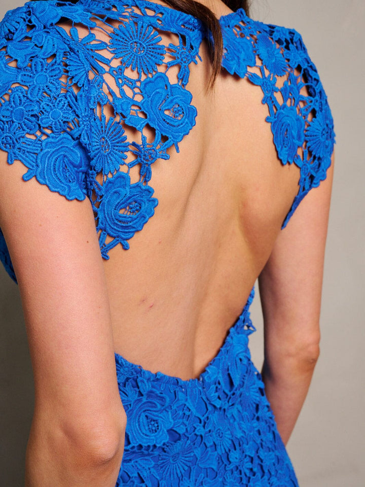 WOMEN'S SHORT SLEEVE OPEN BACK CROCHET BODYCON MINI DRESS