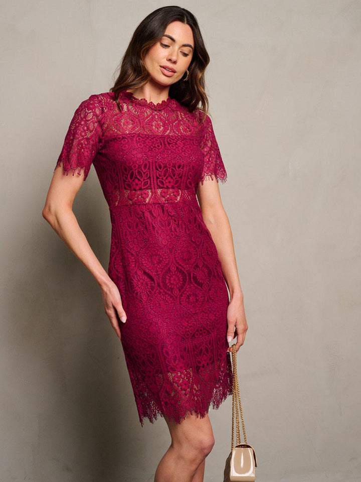 WOMEN'S SHORT SLEEVE MESH LACE BODYCON MINI DRESS