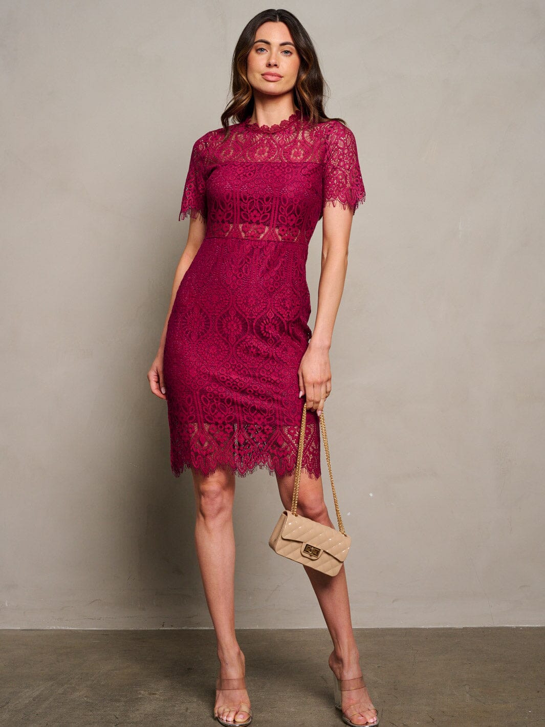 WOMEN'S SHORT SLEEVE MESH LACE BODYCON MINI DRESS