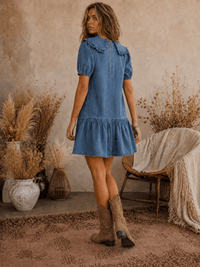 WOMEN'S SHORT SLEEVE POCKETS DENIM MINI DRESS