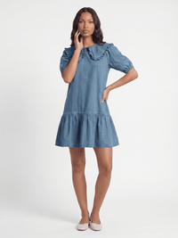 WOMEN'S SHORT SLEEVE POCKETS DENIM MINI DRESS