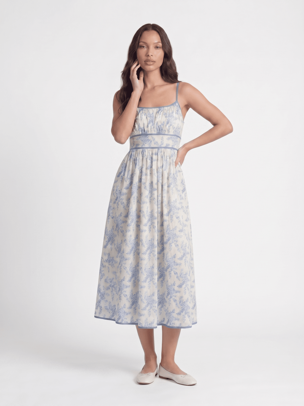 WOMEN'S SLEEVELESS SMOCK FRONT POCKETS FLORAL MAXI DRESS