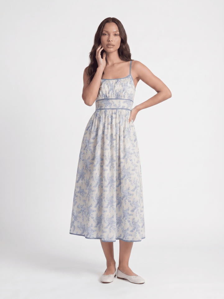 WOMEN'S SLEEVELESS SMOCK FRONT POCKETS FLORAL MAXI DRESS