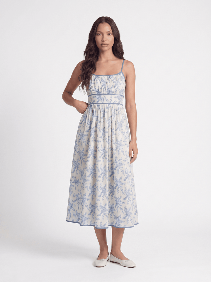 WOMEN'S SLEEVELESS SMOCK FRONT POCKETS FLORAL MAXI DRESS