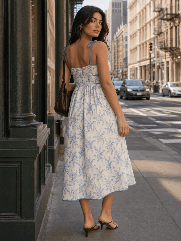 WOMEN'S SLEEVELESS SMOCK FRONT POCKETS FLORAL MAXI DRESS