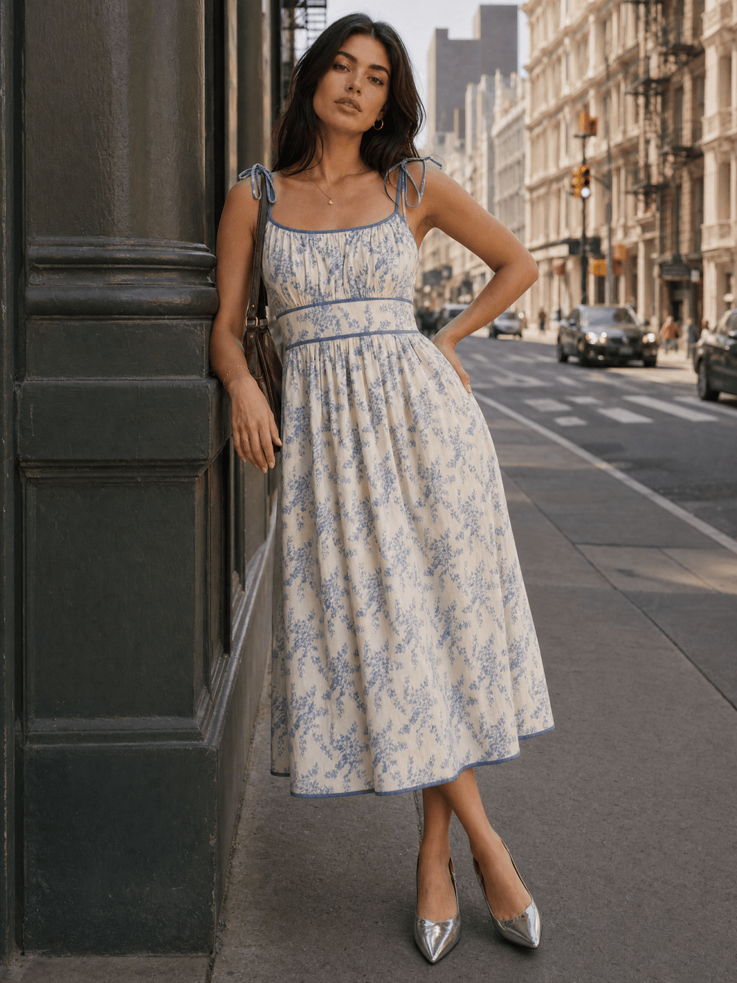 WOMEN'S SLEEVELESS SMOCK FRONT POCKETS FLORAL MAXI DRESS