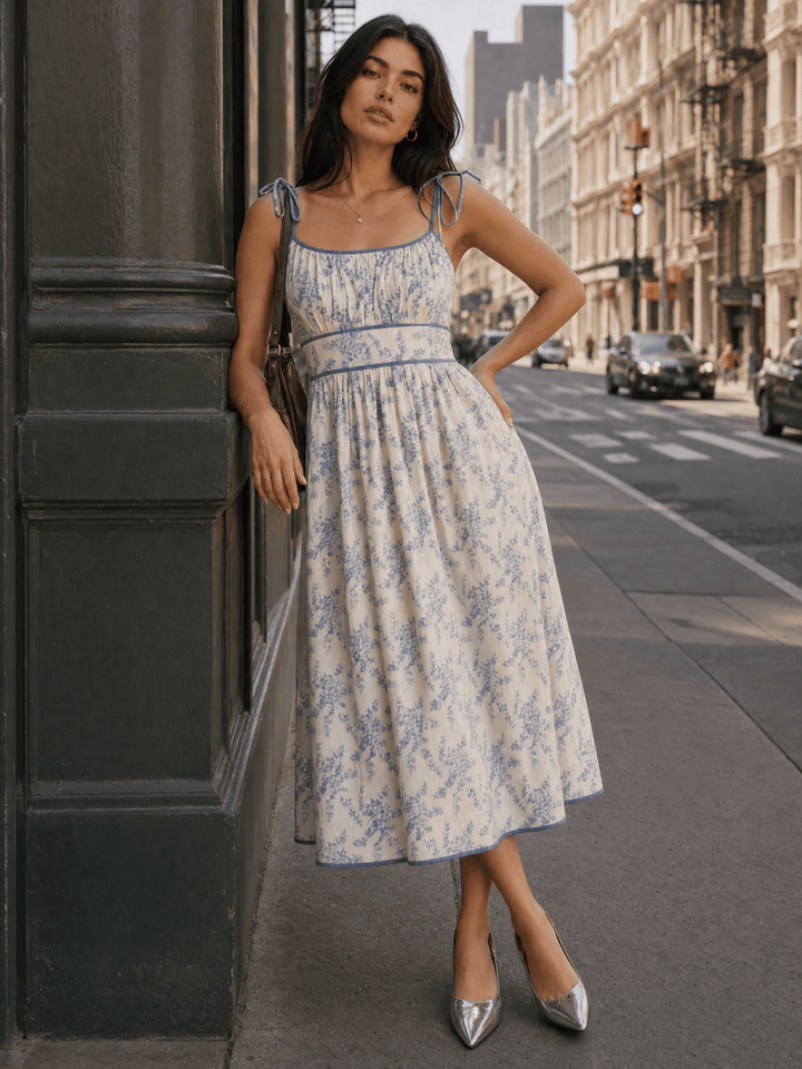 WOMEN'S SLEEVELESS SMOCK FRONT POCKETS FLORAL MAXI DRESS