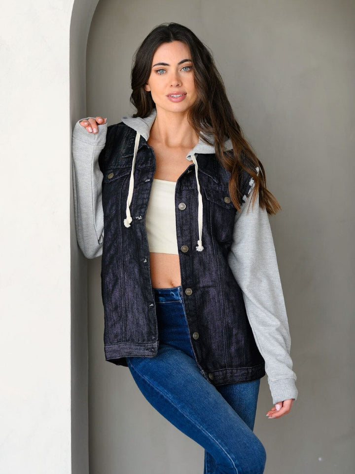 WOMEN'S LONG SLEEVE DENIM HOODED JACKET