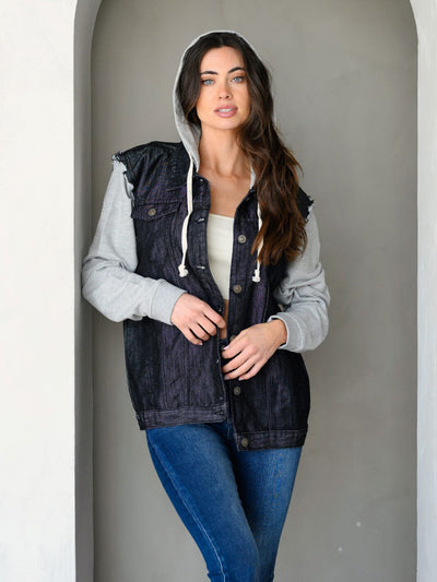 WOMEN'S LONG SLEEVE DENIM HOODED JACKET