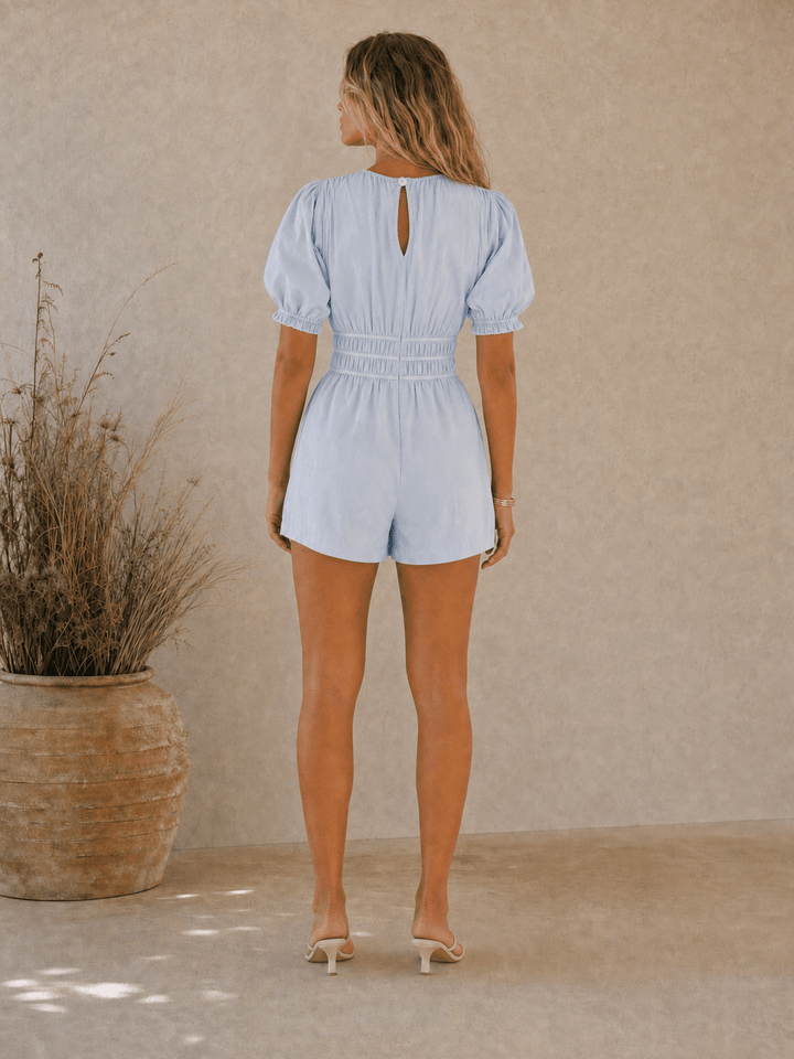 WOMEN'S SHORT SLEEVE FRONT POCKETS COLORBLOCK TRIM DETAILED ROMPER