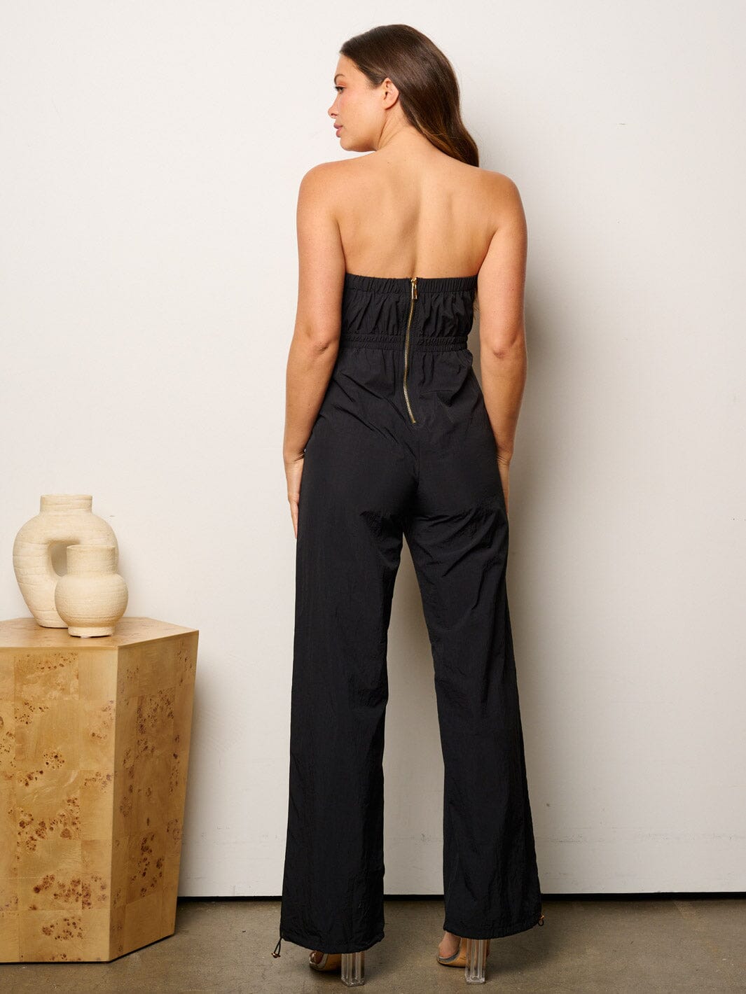 WOMEN'S SLEEVELESS RUCHED FRONT POCKETS JUMPSUIT