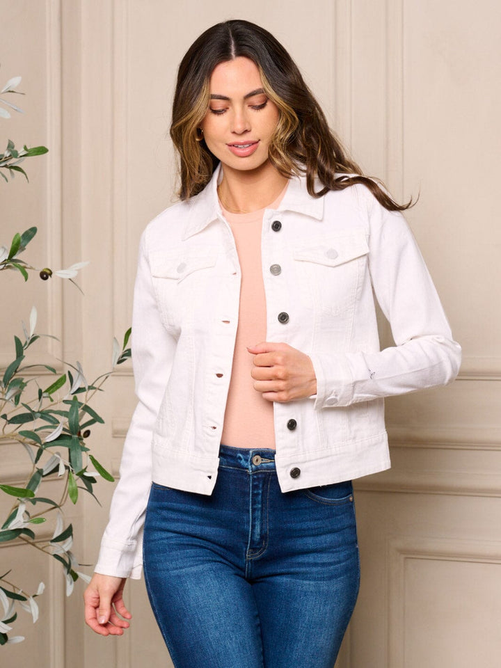 WOMEN'S LONG SLEEVE POCKETS BUTTON CLOSURE DENIM JACKET