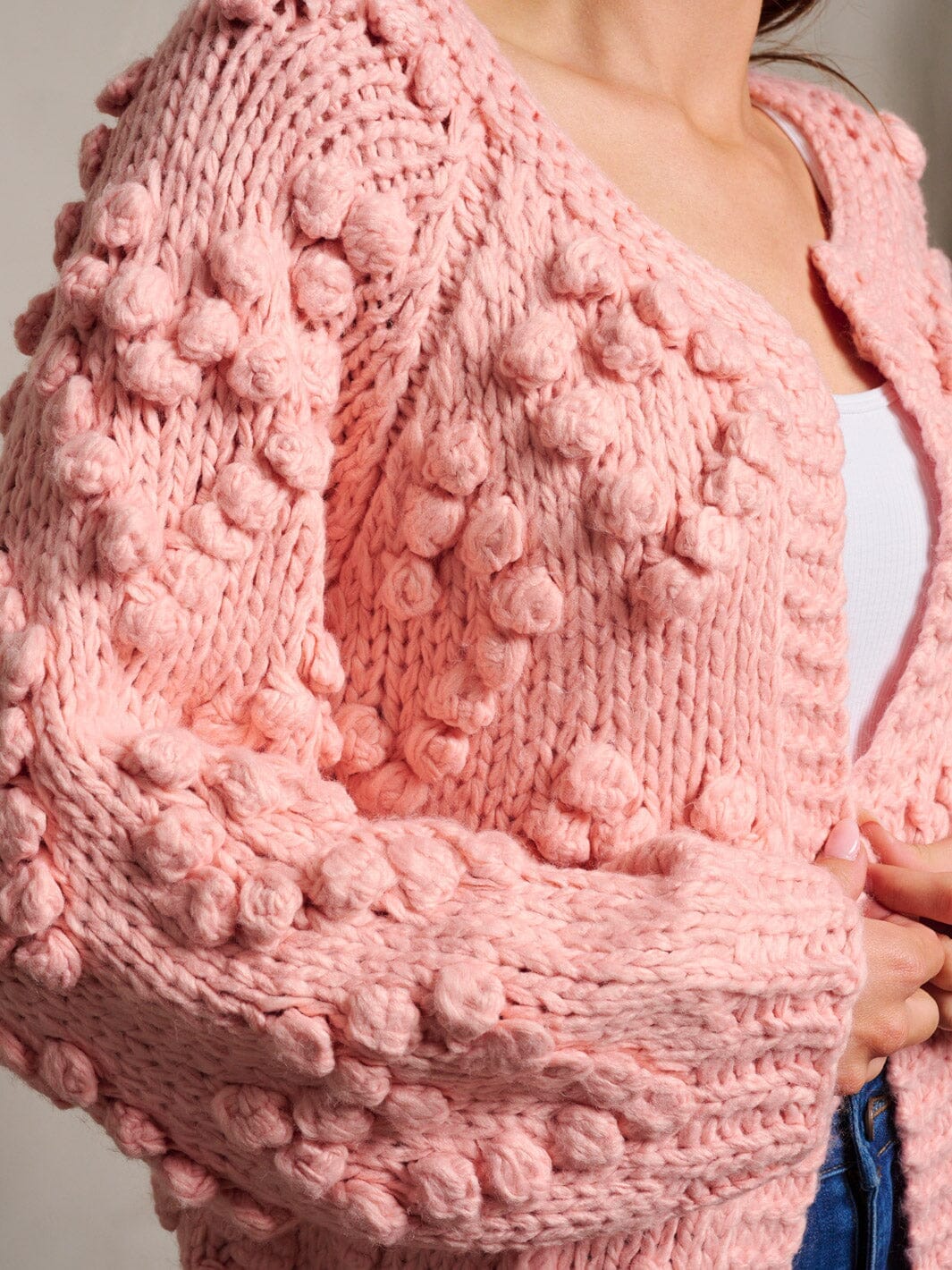 WOMEN'S LONG SLEEVE OPEN FRONT POM POM DETAILED CARDIGAN