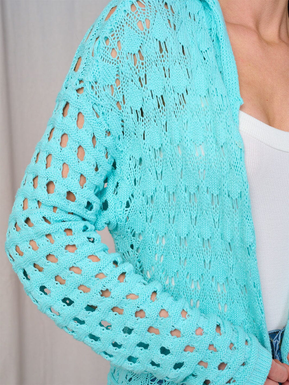 WOMEN'S LONG SLEEVE OPEN FRONT SELF TIE HOODED KNIT CARDIGAN