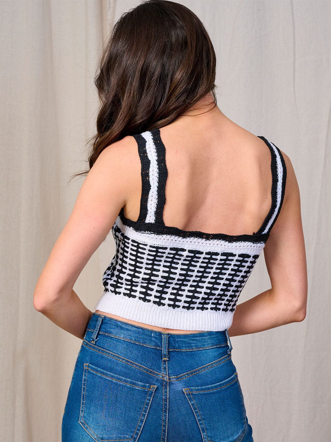 WOMEN'S SLEEVELESS COLORBLOCK CROCHET TANK TOP