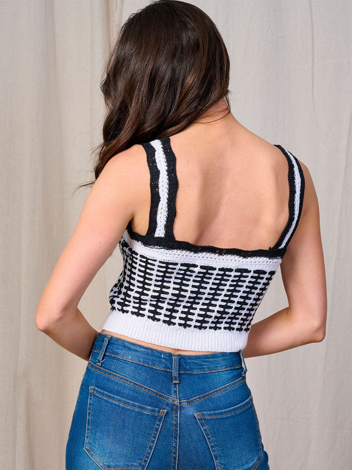 WOMEN'S SLEEVELESS COLORBLOCK CROCHET TANK TOP