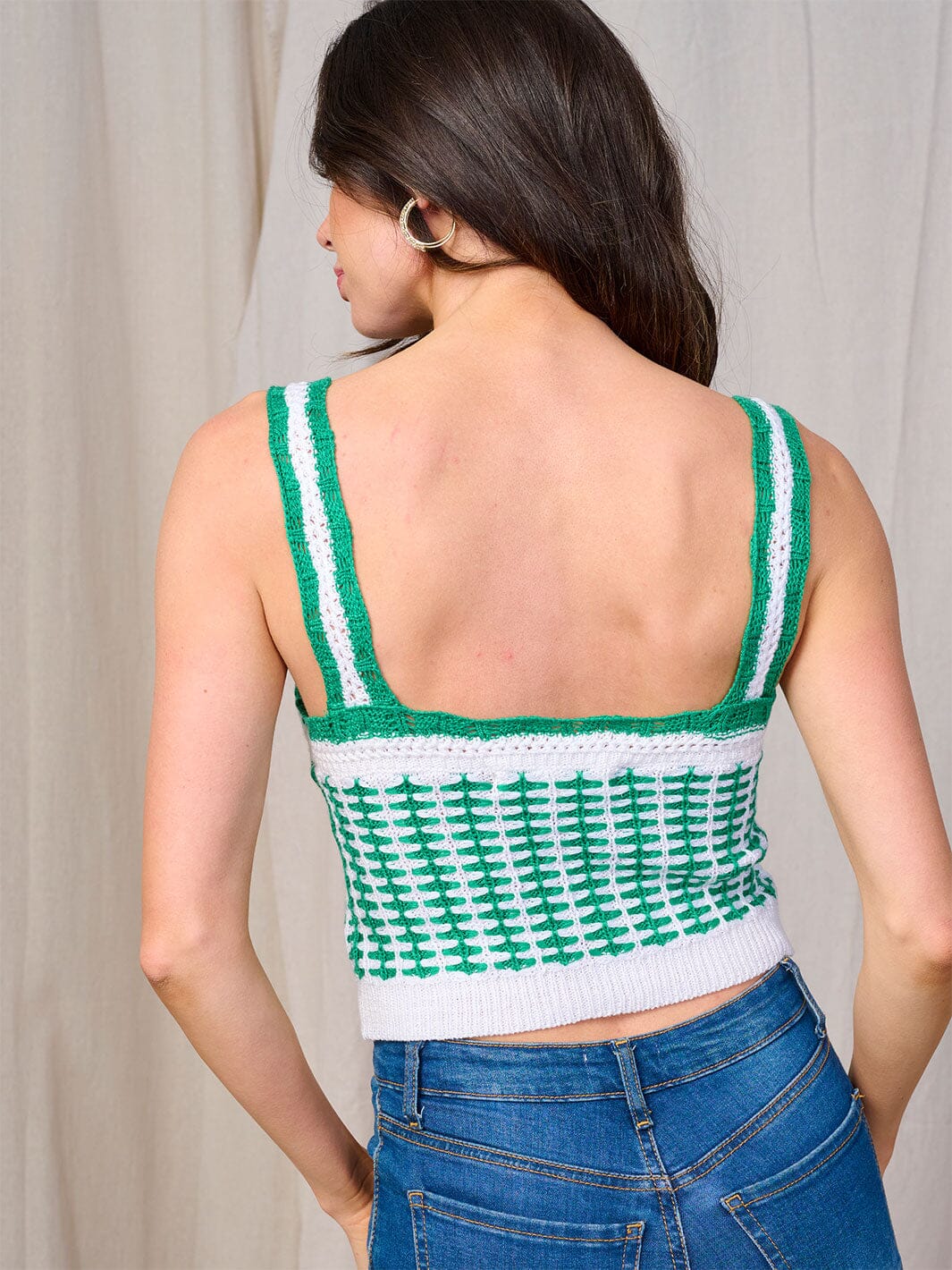 WOMEN'S SLEEVELESS COLORBLOCK CROCHET TANK TOP