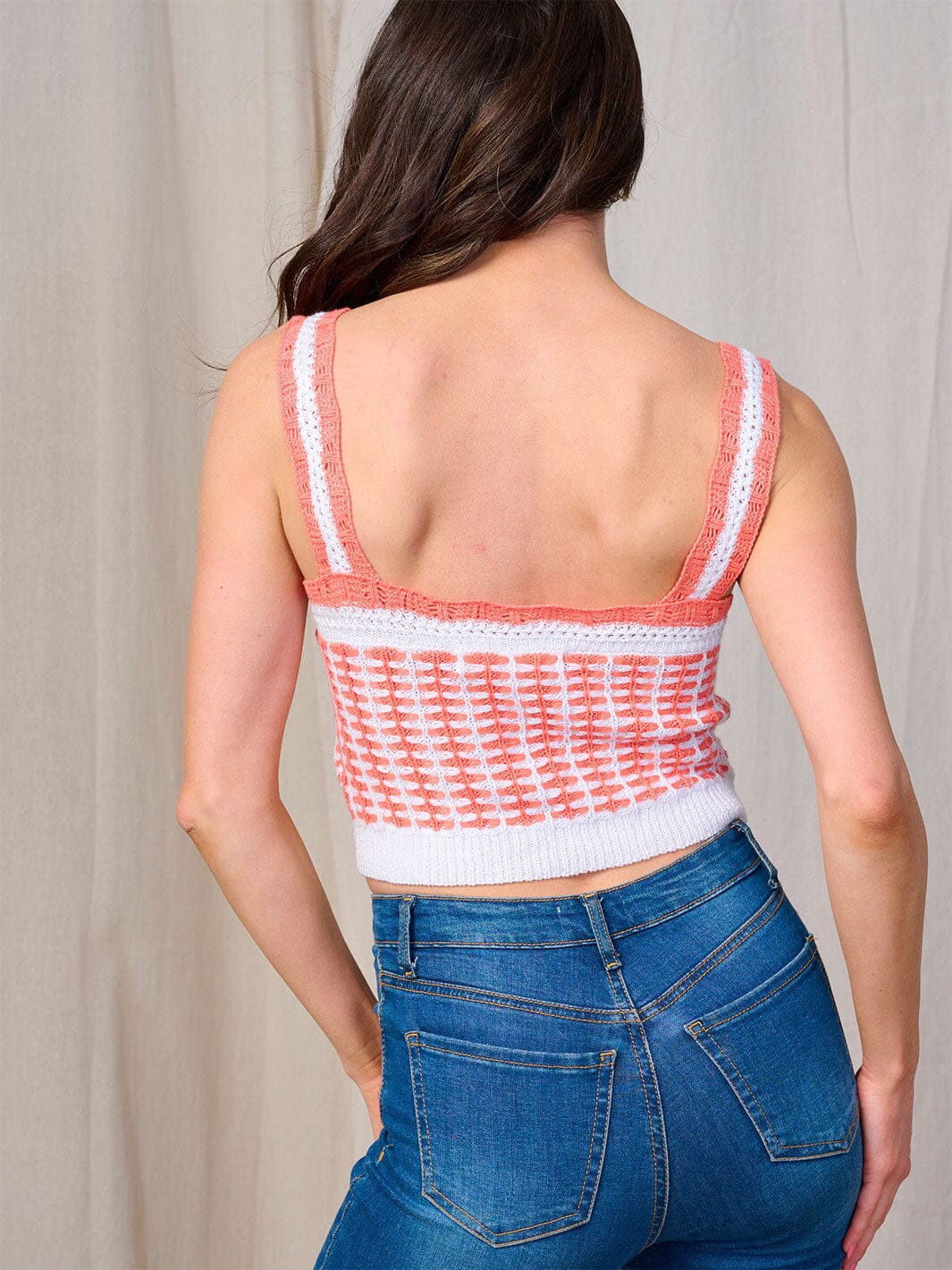 WOMEN'S SLEEVELESS COLORBLOCK CROCHET TANK TOP