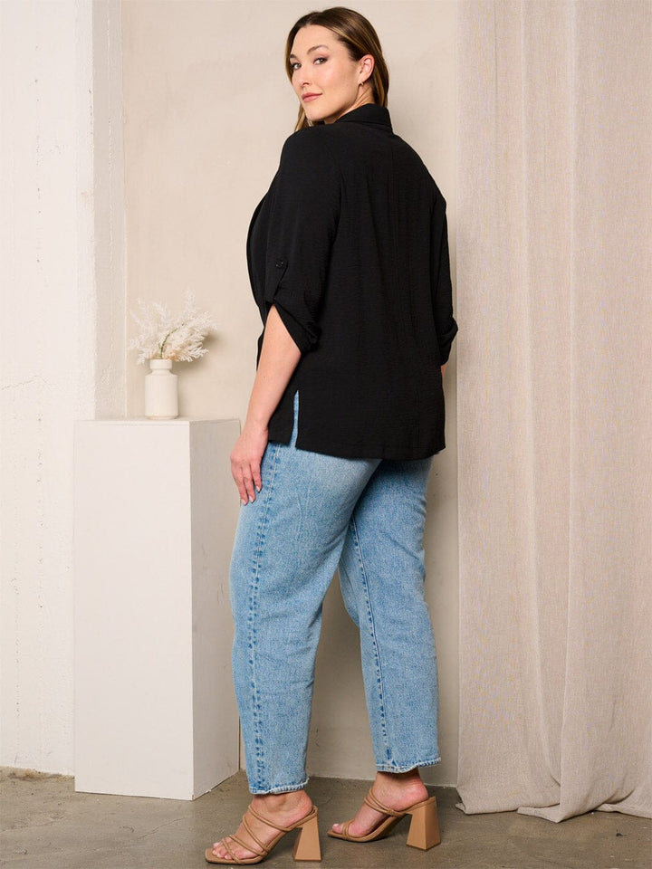 PLUS SIZE 3/4 SLEEVES BUTTON CLOSURE BLAZER