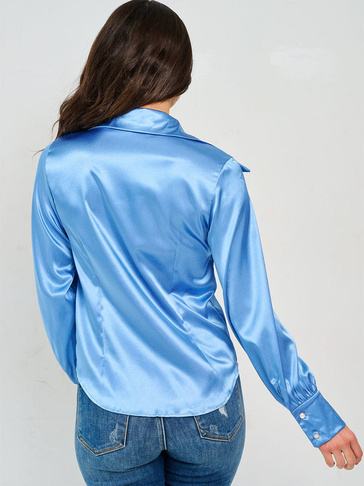 WOMEN'S LONG SLEEVE BUTTON CLOSURE SILK BLOUSE