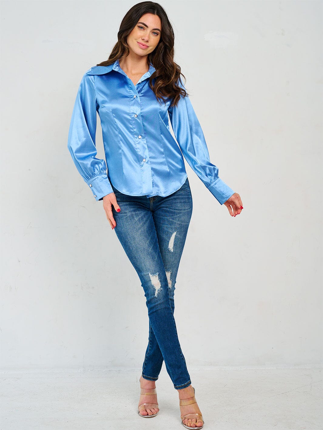 WOMEN'S LONG SLEEVE BUTTON CLOSURE SILK BLOUSE