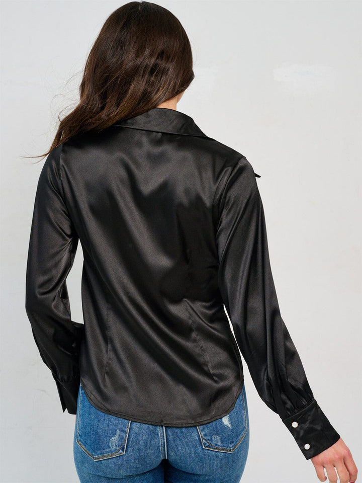 WOMEN'S LONG SLEEVE BUTTON CLOSURE SILK BLOUSE